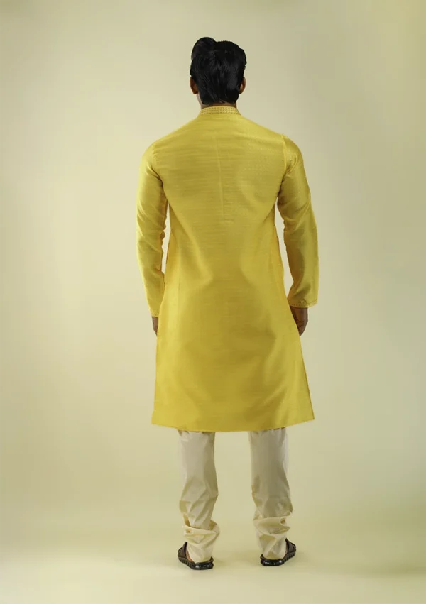 Nawab Parker Sunshine Yellow Kurta Pajama with Woven Textures Back - View