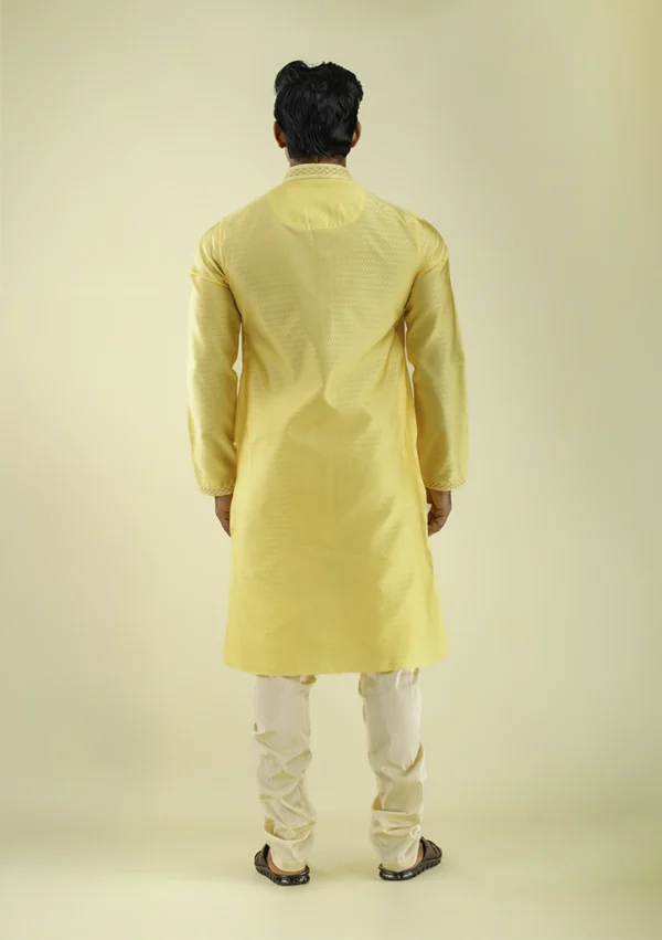 Nawab Parker Yellow Color Party Wear Kurta Pajama for Wedding back view