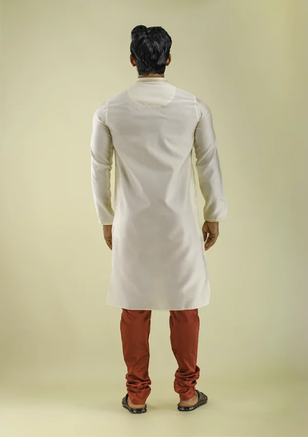 Nawab Parker Textured Silk Cream Color Kurta Pajama For Diwali back view