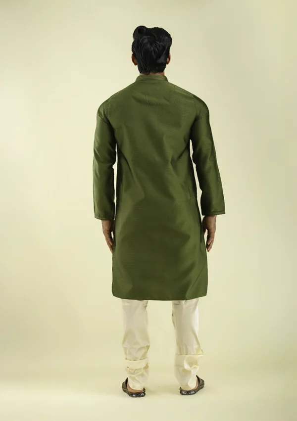 Nawab Parker Traditional Art Silk Mehndi Green Kurta Pajama back view