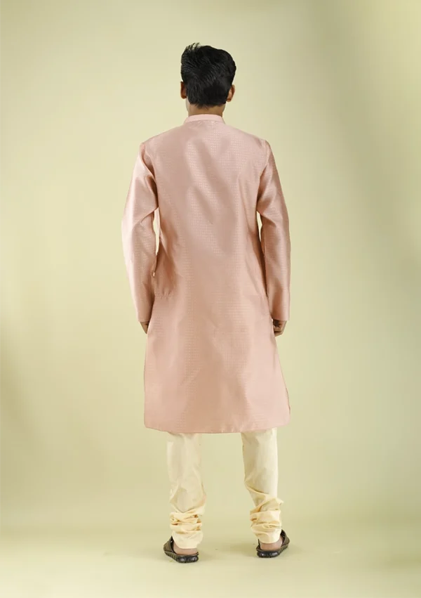 Nawab Parker Silky Peach Color Party Wear Kurta Pajama for Men back view
