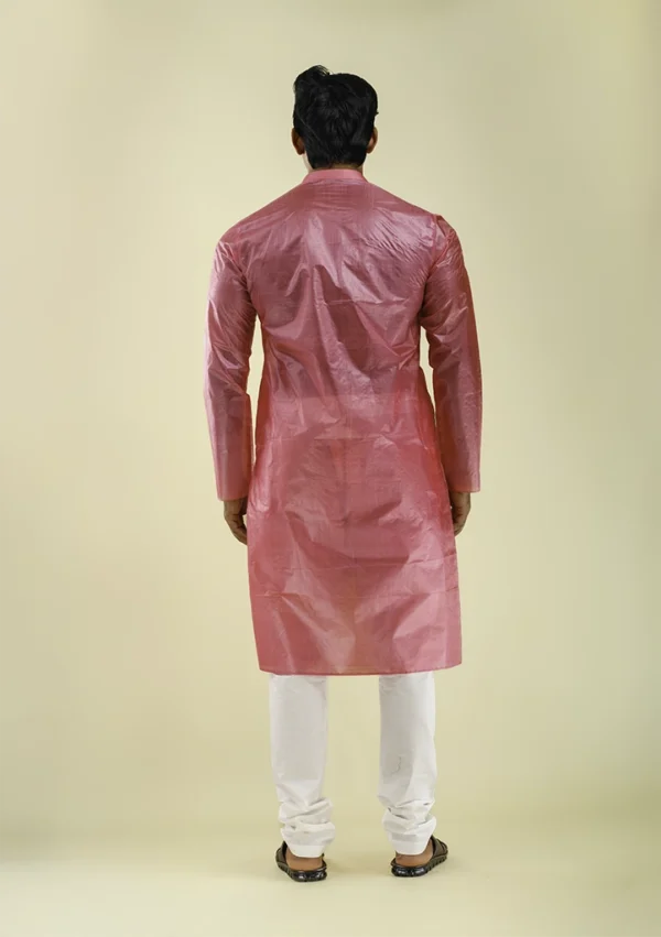 Nawab Parker Pink Color Silk Kurta for Men with White Pajama back view