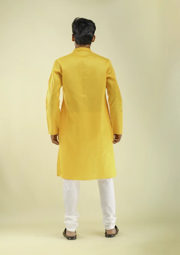 Nawab Parker Self Design Vibrant Yellow Kurta Pajama for Men back view