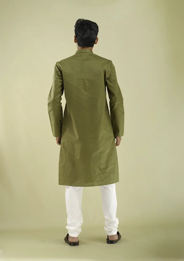 Nawab Parker Shop Men’s Mehndi Colour Kurta Pajama for Ethnic Wear back view