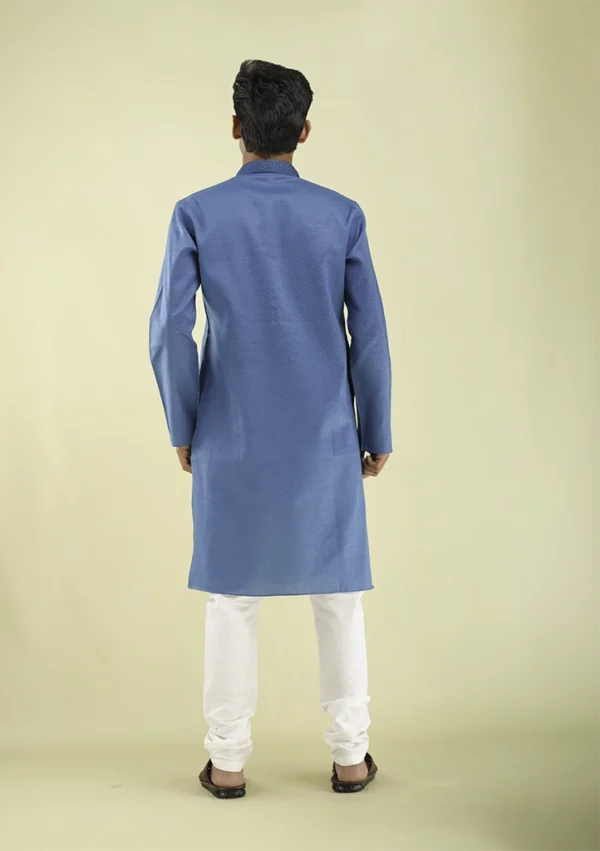 Nawab Parker Trending Blue Kurta Pajama with Subtle Patterns back view