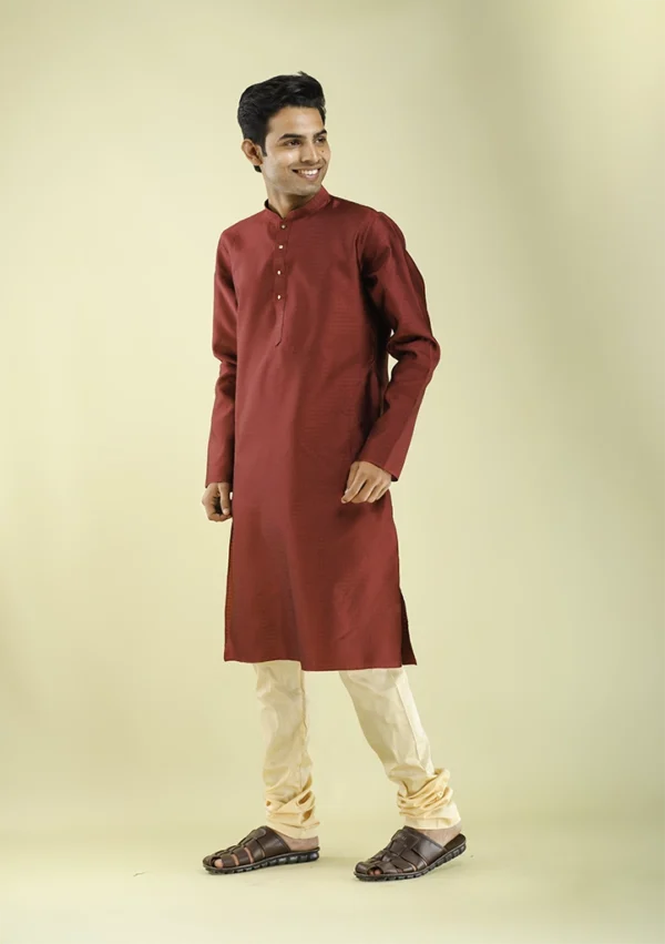 Classic Maroon Color Kurta Pajama In Glossy Art Silk left view