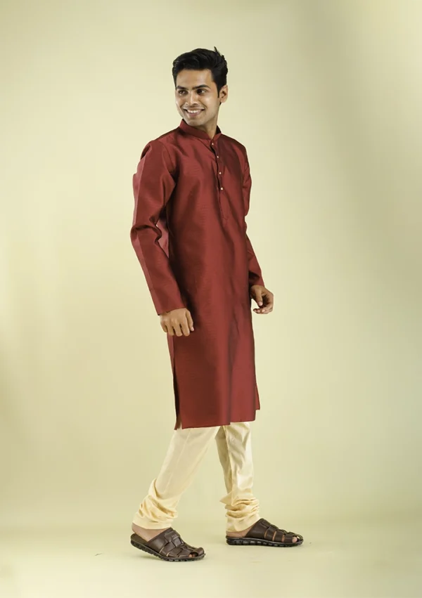 Classic Maroon Color Kurta Pajama In Glossy Art Silk right view
