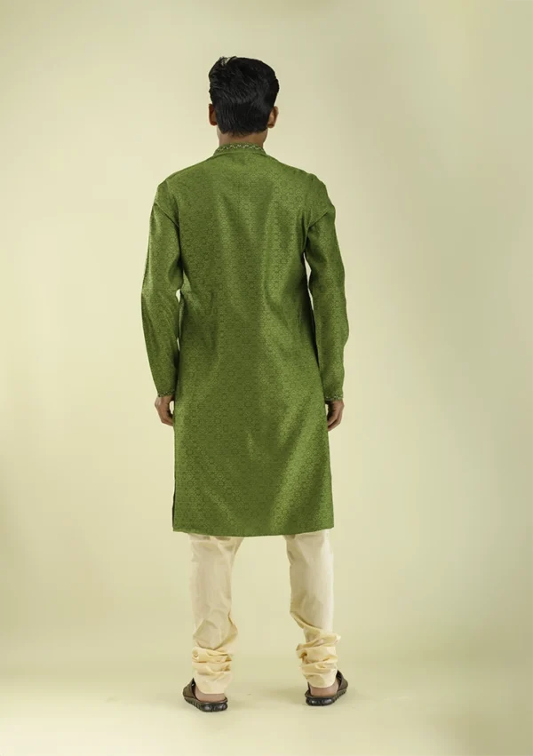 Embroidered Green Kurta Pajama Set In Sequin Threadwork back view