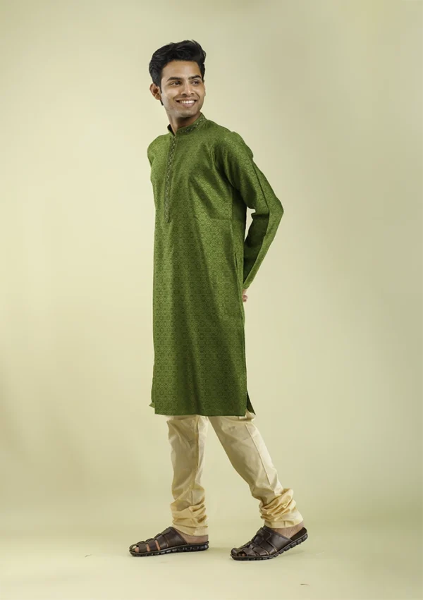 Embroidered Green Kurta Pajama Set In Sequin Threadwork left view