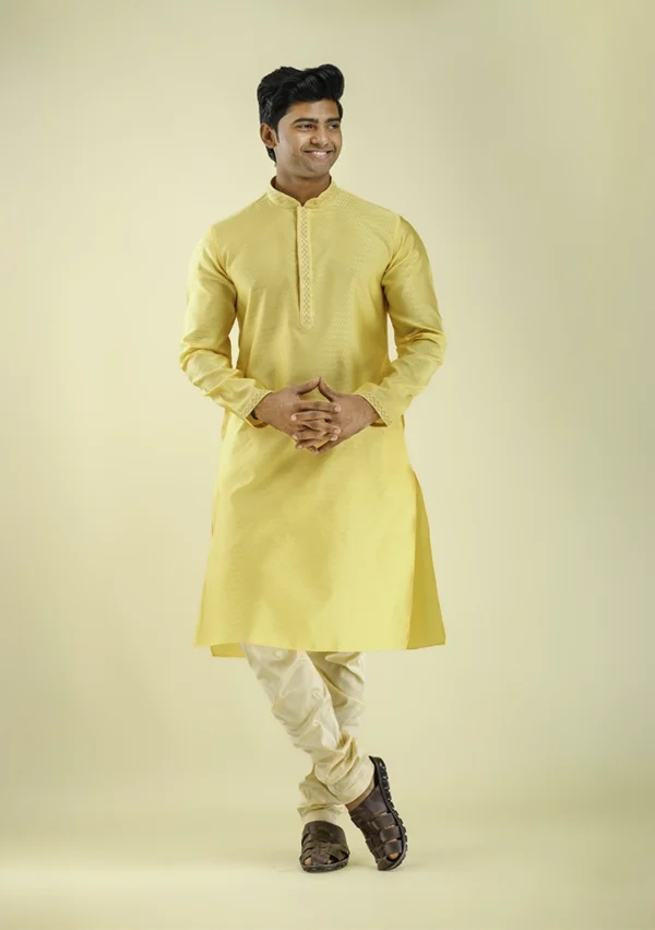 Nawab Parker Yellow Color Party Wear Kurta Pajama for Wedding front view