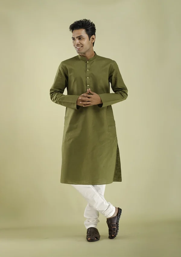 Nawab Parker Shop Men’s Mehndi Colour Kurta Pajama for Ethnic Wear front view