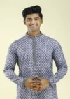 Nawab Parker Artisanal Festive Wear Blue Kurta Set for Men Half Front - View