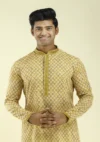 Nawab Parker Buy Traditional Festive Yellow Kurta Pajama for Men Half Front - View