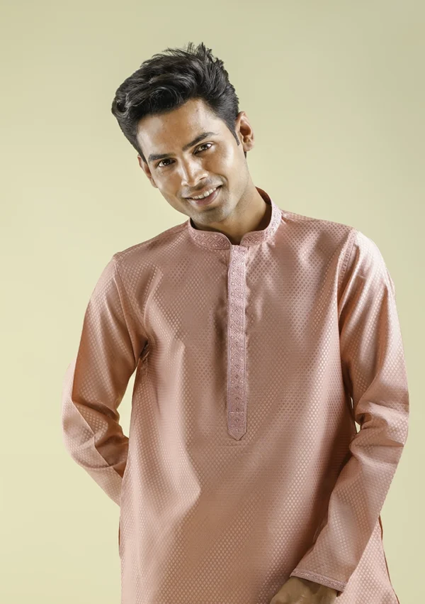 Nawab Parker Party Wear Silk Blend Light Pink Kurta Pajama for Men half front - view