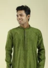 Embroidered Green Kurta Pajama Set In Sequin Threadwork