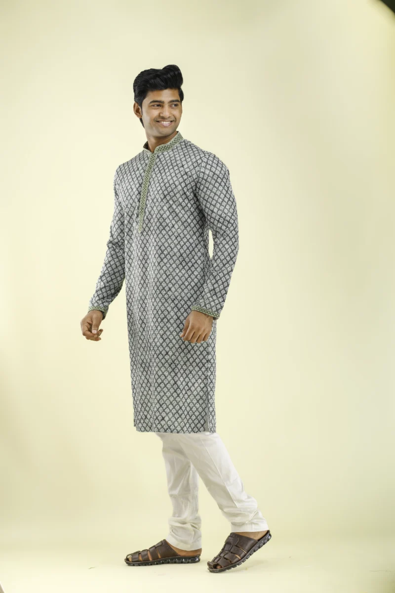 Nawab Parker Pista Green Printed Kurta Pajama with Motif Design Left - view