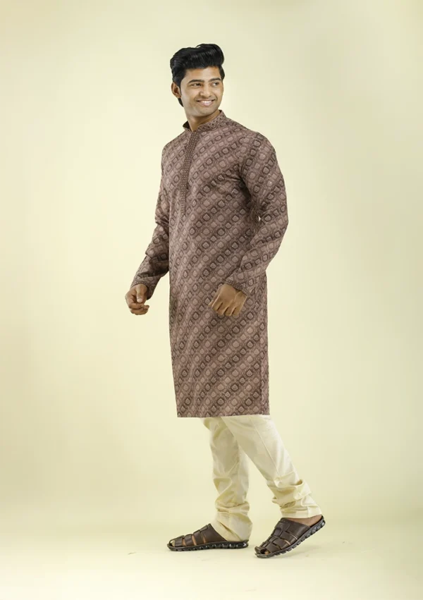 Nawab Parker New Printed Brown Kurta Pajama for Special Occasions left view