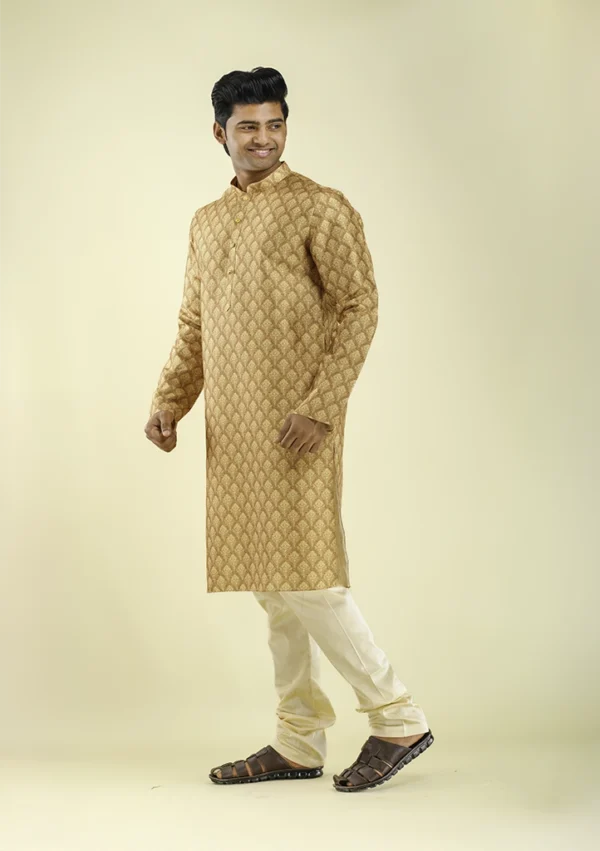 Nawab Parker Warm Mustard Yellow Kurta Pajama with Buti Patterns left view