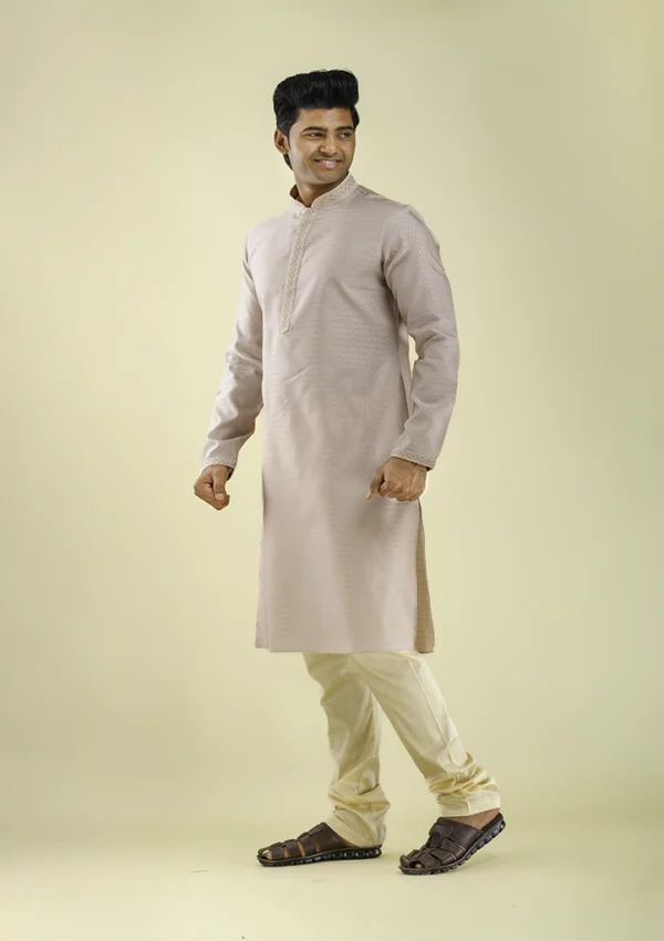 Nawab Parker Pastel Pink Wedding Kurta Pajama for Men left view
