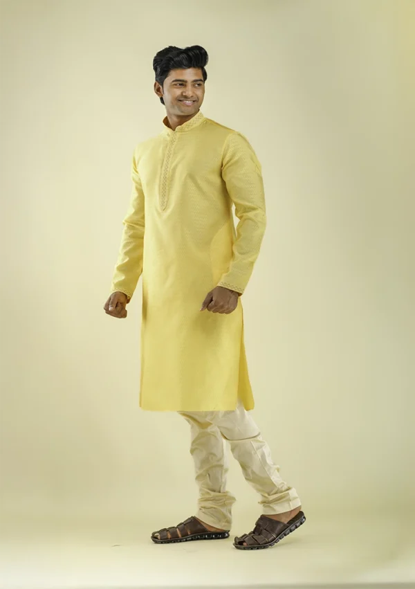Nawab Parker Yellow Color Party Wear Kurta Pajama for Wedding left view