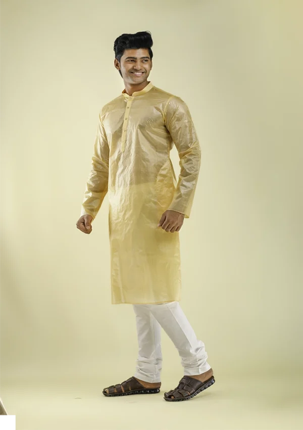 Nawab Parker Wedding Grandeur Golden Pure Silk Kurta Pajama for Men left view