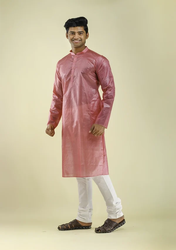 Nawab Parker Pink Color Silk Kurta for Men with White Pajama left view