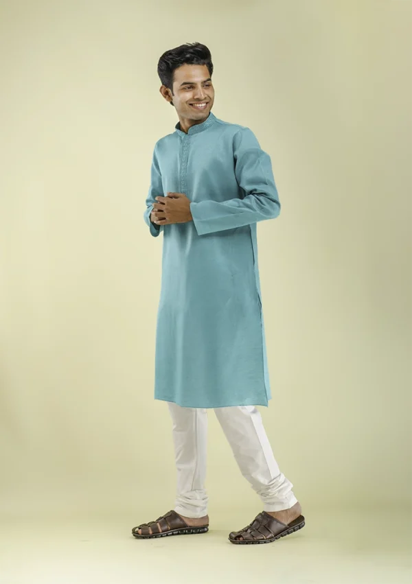 Nawab Parker Wedding Kurta Pajama for Men with Embroidered Placket left view