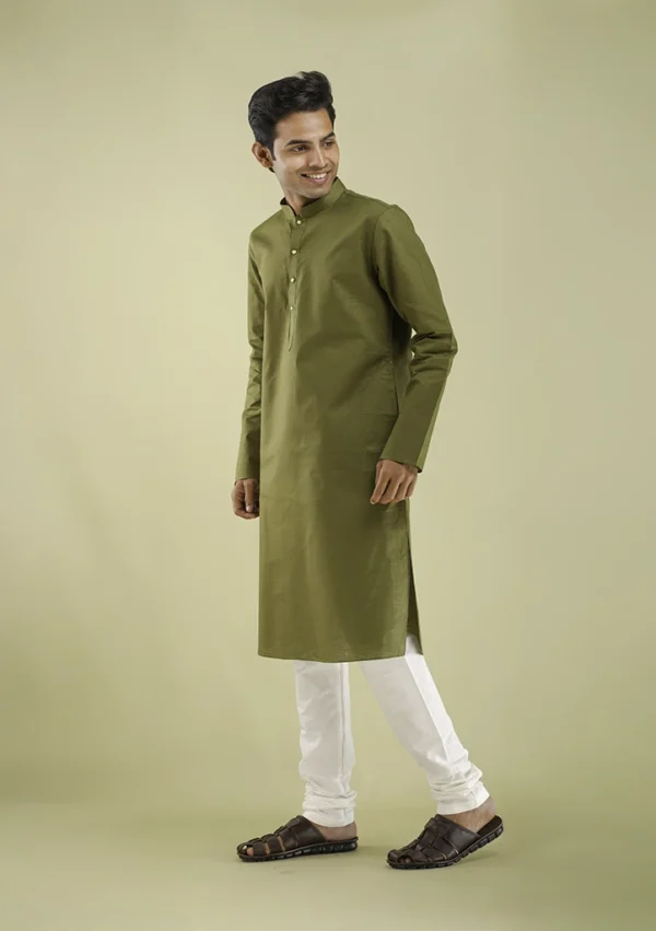 Nawab Parker Shop Men’s Mehndi Colour Kurta Pajama for Ethnic Wear left view