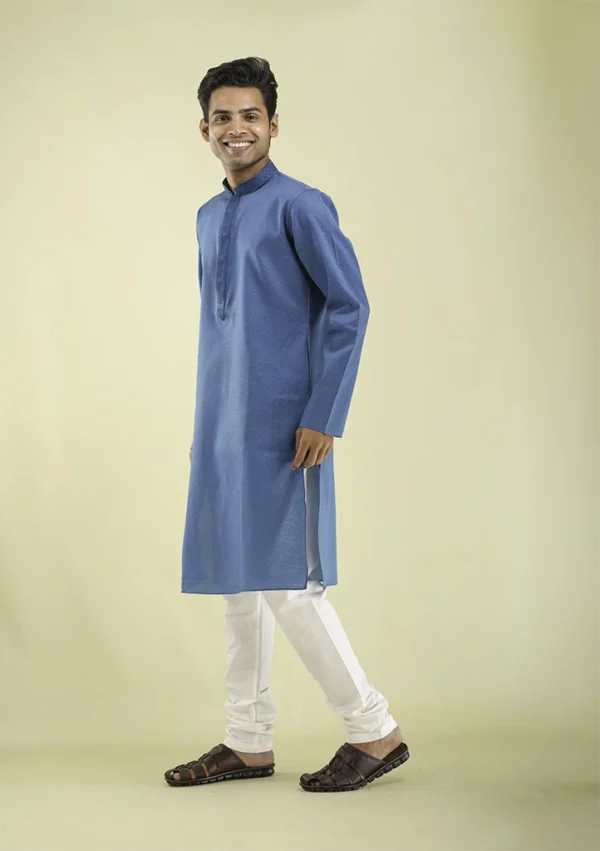 Nawab Parker Trending Blue Kurta Pajama with Subtle Patterns left view
