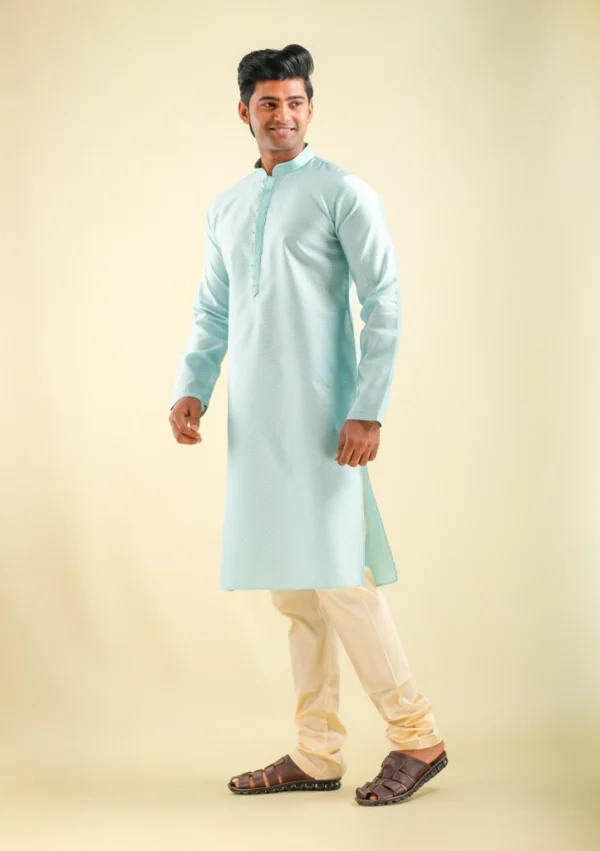 Nawab Parker Art Silk Sky Blue Kurta Pajama for Wedding Looks left view
