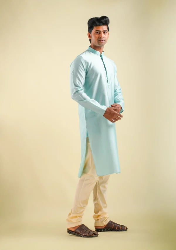 Nawab Parker Art Silk Sky Blue Kurta Pajama for Wedding Looks right view