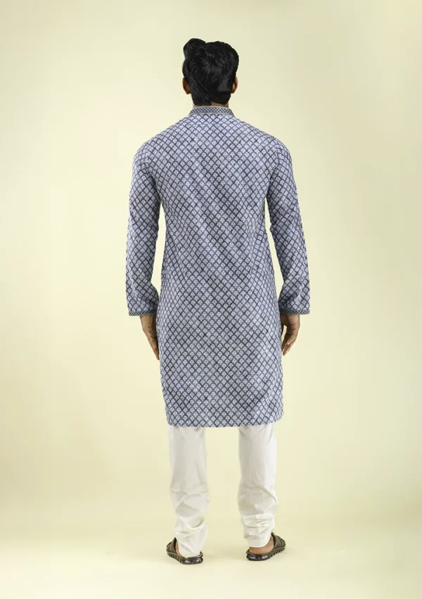 Nawab Parker Artisanal Festive Wear Blue Kurta Set for Men Back- View