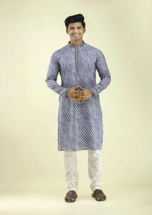 Nawab Parker Artisanal Festive Wear Blue Kurta Set for Men Front - View
