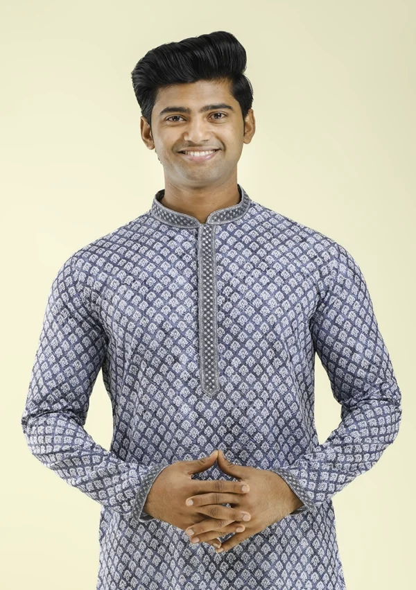 Nawab Parker Artisanal Festive Wear Blue Kurta Set for Men Half Front - View