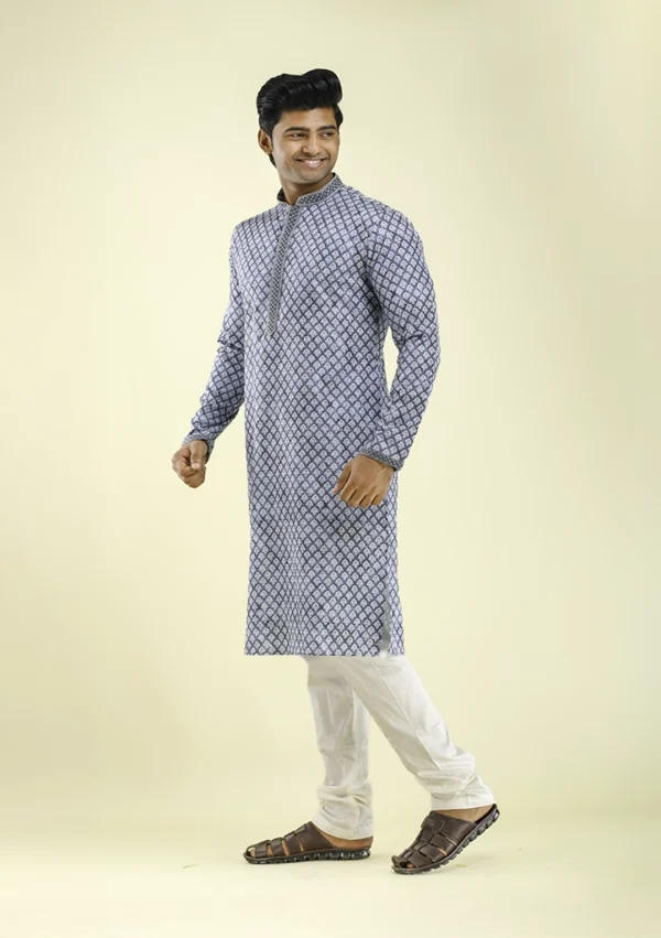 Nawab Parker Artisanal Festive Wear Blue Kurta Set for Men Left- View