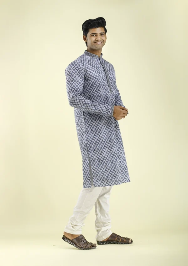 Nawab Parker Artisanal Festive Wear Blue Kurta Set for Men Right - View