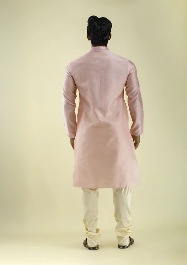 Nawab Parker Baby Pink Party Wear Kurta Pajama for Men Back - view