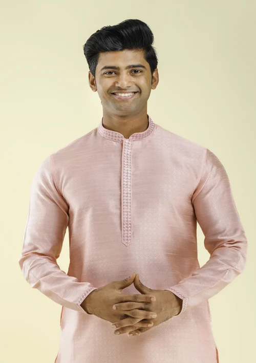Nawab Parker Baby Pink Party Wear Kurta Pajama for Men Half Front - view