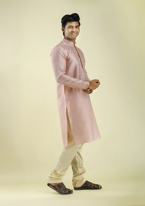 Nawab Parker Baby Pink Party Wear Kurta Pajama for Men Left - view