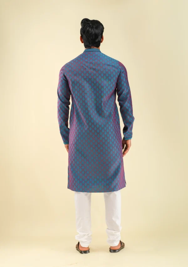Nawab Parker Blue Maroon Patterned Silk Blend Kurta Pajama for Men back view