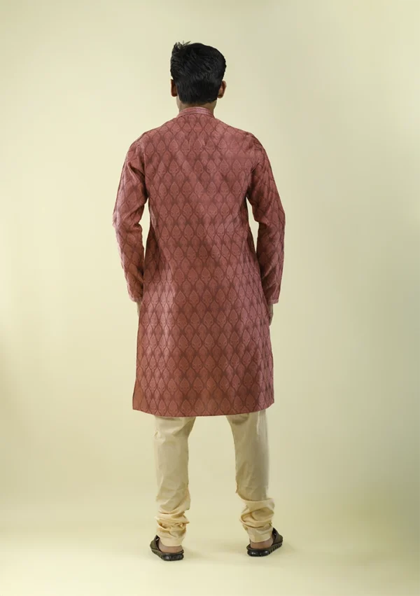 Nawab Parker Brocade Woven Light Pink Kurta Pajama with Leaf Motifs back -view