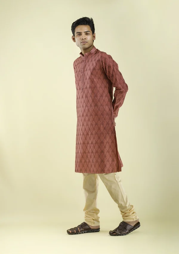 Nawab Parker Brocade Woven Light Pink Kurta Pajama with Leaf Motifs left -view