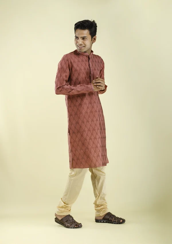 Nawab Parker Brocade Woven Light Pink Kurta Pajama with Leaf Motifs right -view