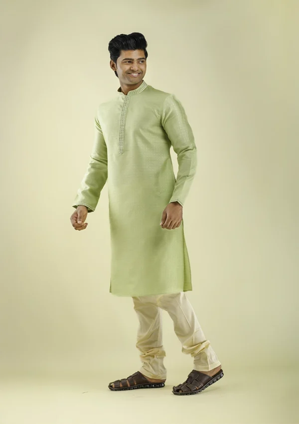 Nawab Parker Buy Art Silk Light Green Kurta Pajama for Men Right - View