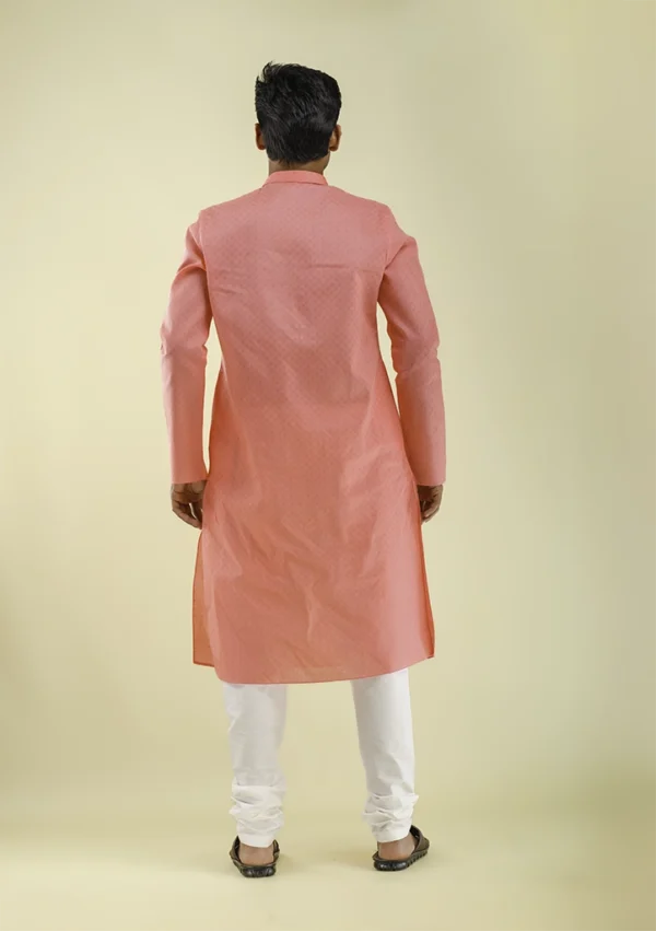 Nawab Parker Buy Comfortable Coral Pink Kurta Pajama for Men back view