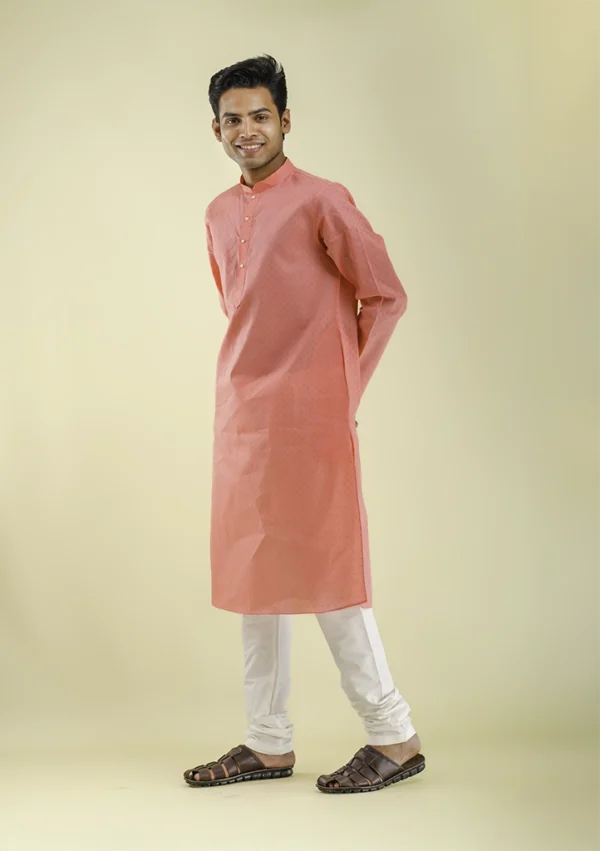 Nawab Parker Buy Comfortable Coral Pink Kurta Pajama for Men left view
