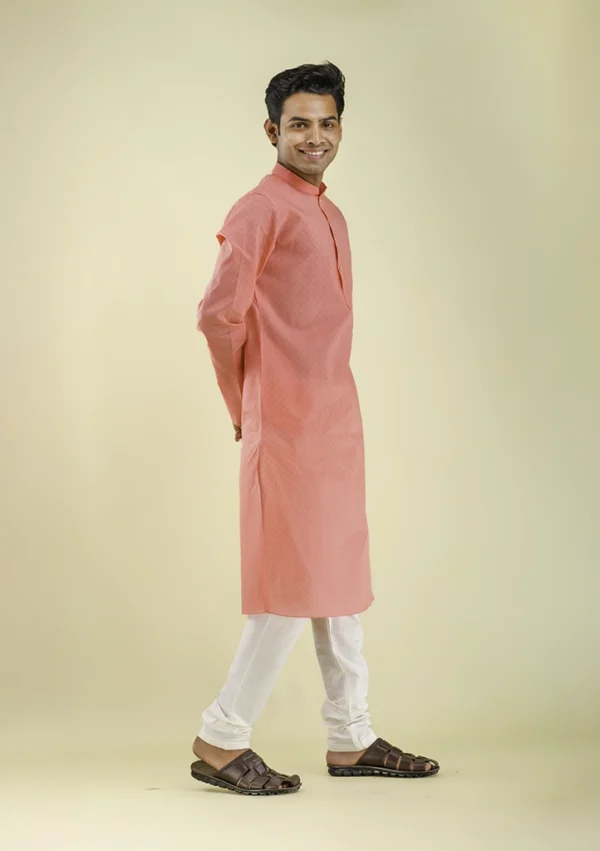 Nawab Parker Buy Comfortable Coral Pink Kurta Pajama for Men right view