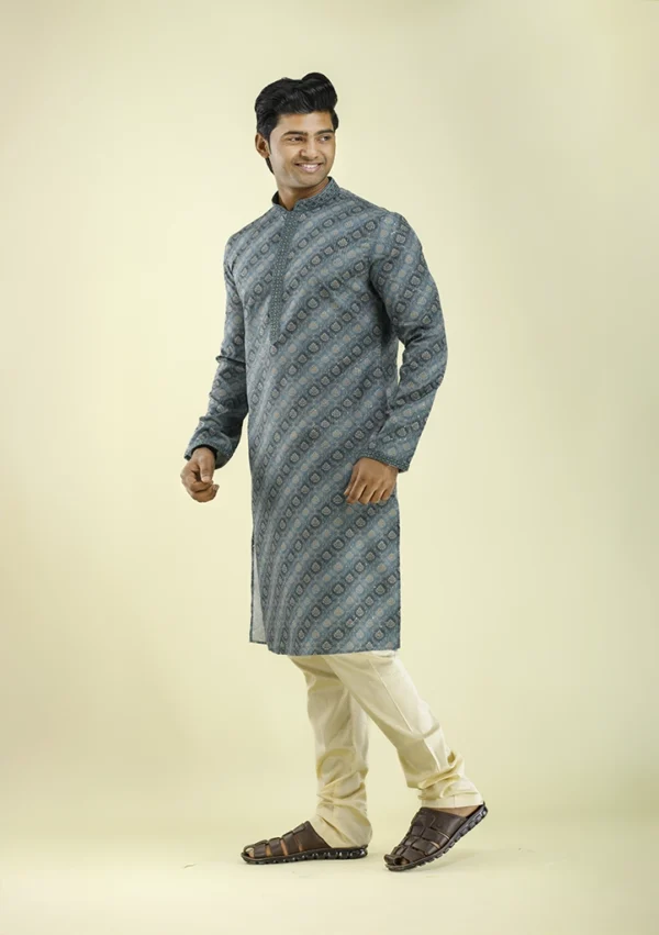 Nawab Parker Buy Designer Firozi Blue Printed Kurta Pajama for Men left - view