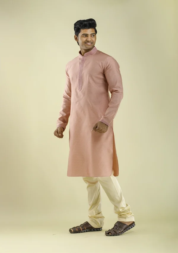 Nawab Parker Buy Men's Peach Color Ethnic Kurta Pajama Set left view