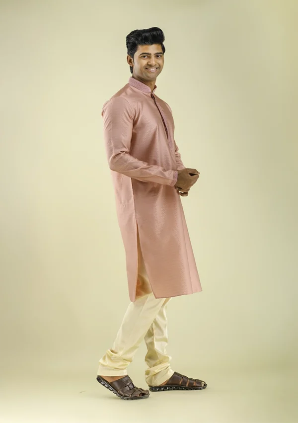 Nawab Parker Buy Men's Peach Color Ethnic Kurta Pajama Set right view